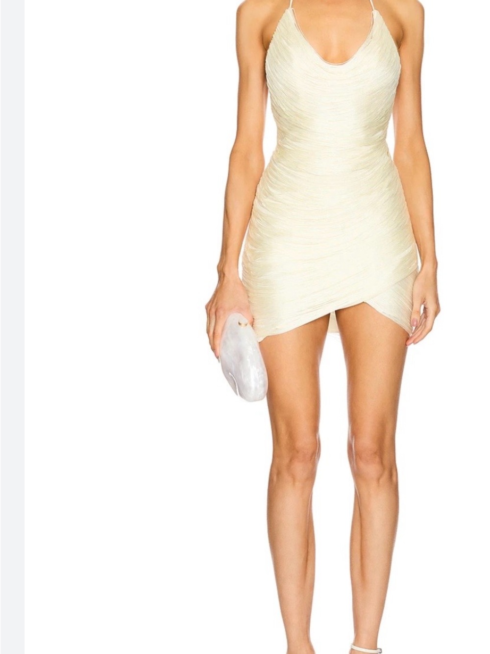 Michael Costello Cream Ruched Spaghetti-Strap Mini Dress